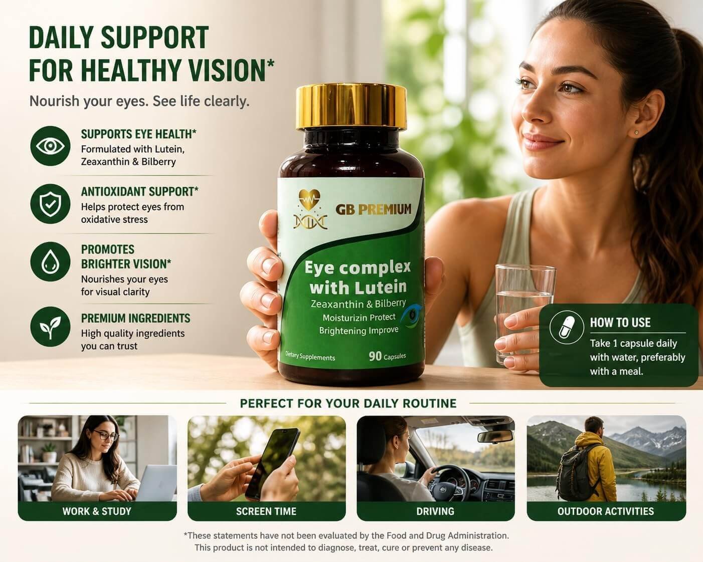 Eye Complex with Lutein, Zeaxanthin, Bilberry, Vitamins A & B12 + Zinc lifestyle image
