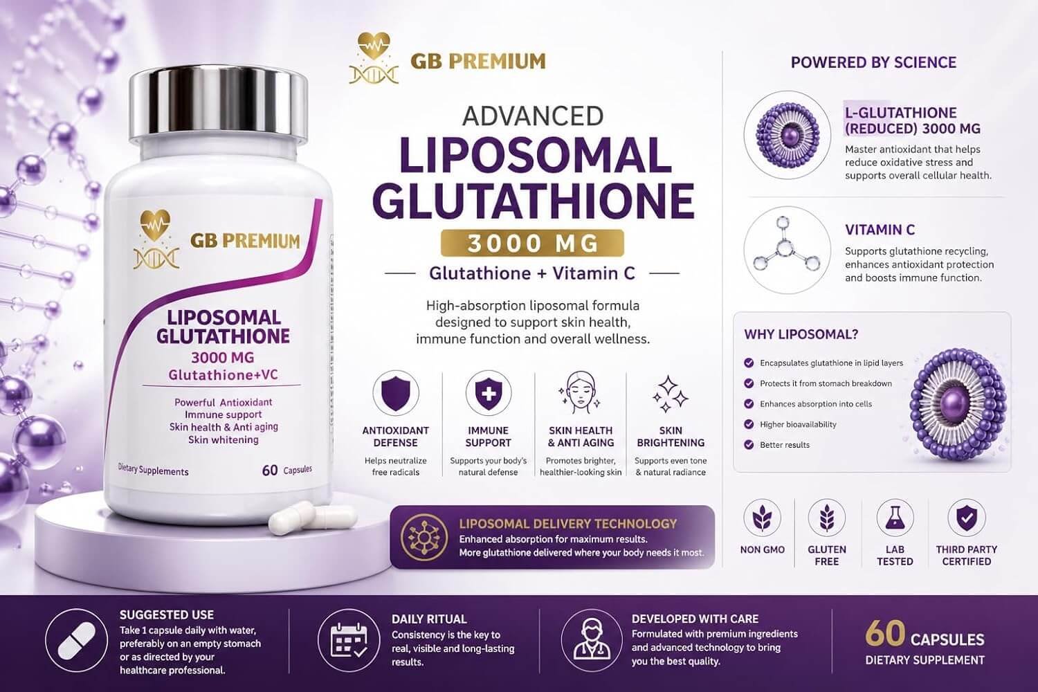 Liposomal Glutathione Complex with Vitamin C, Biotin & Hyaluronic Acid lifestyle image