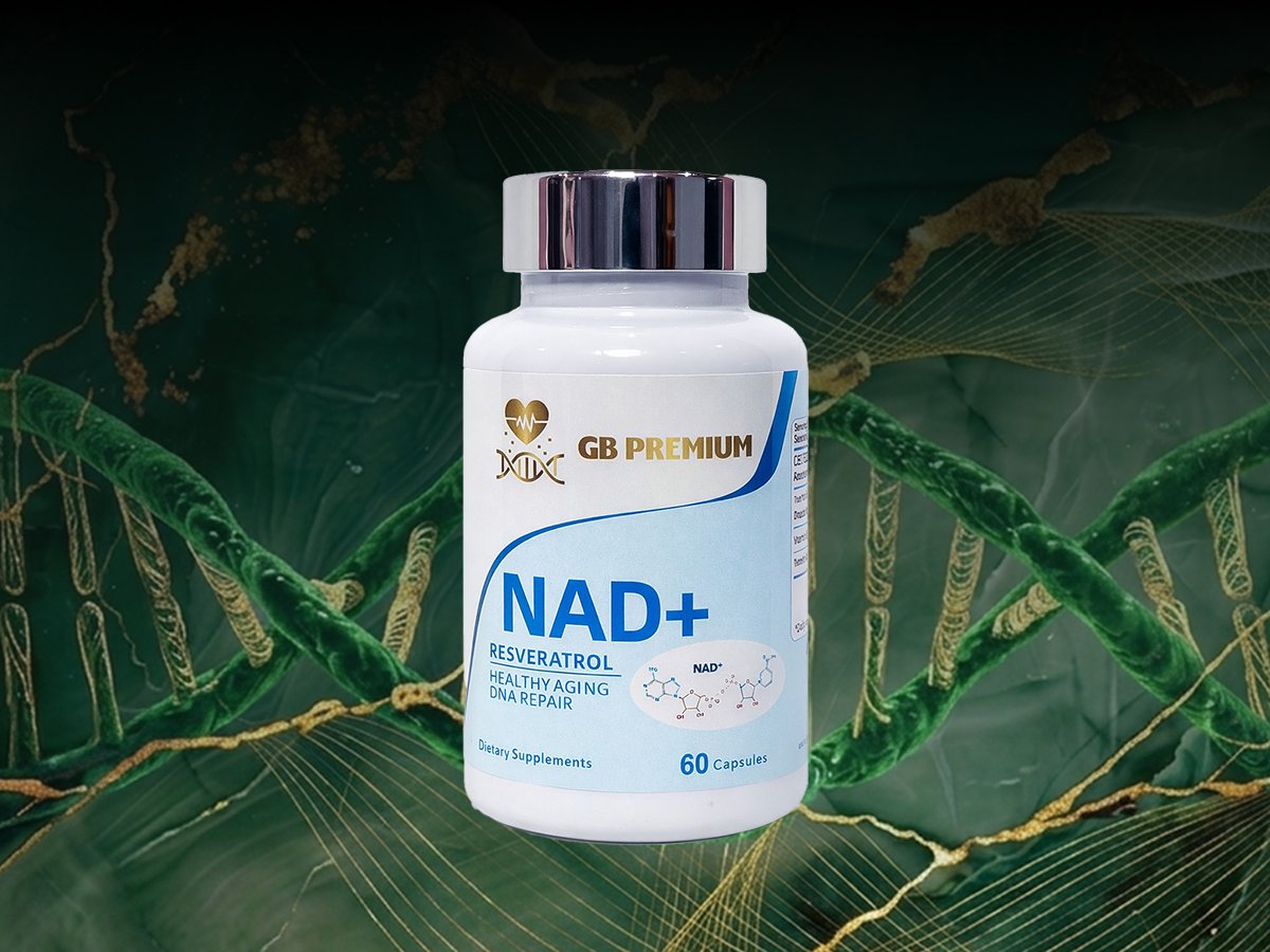 GB Premium NAD+ and Resveratrol supplement bottle