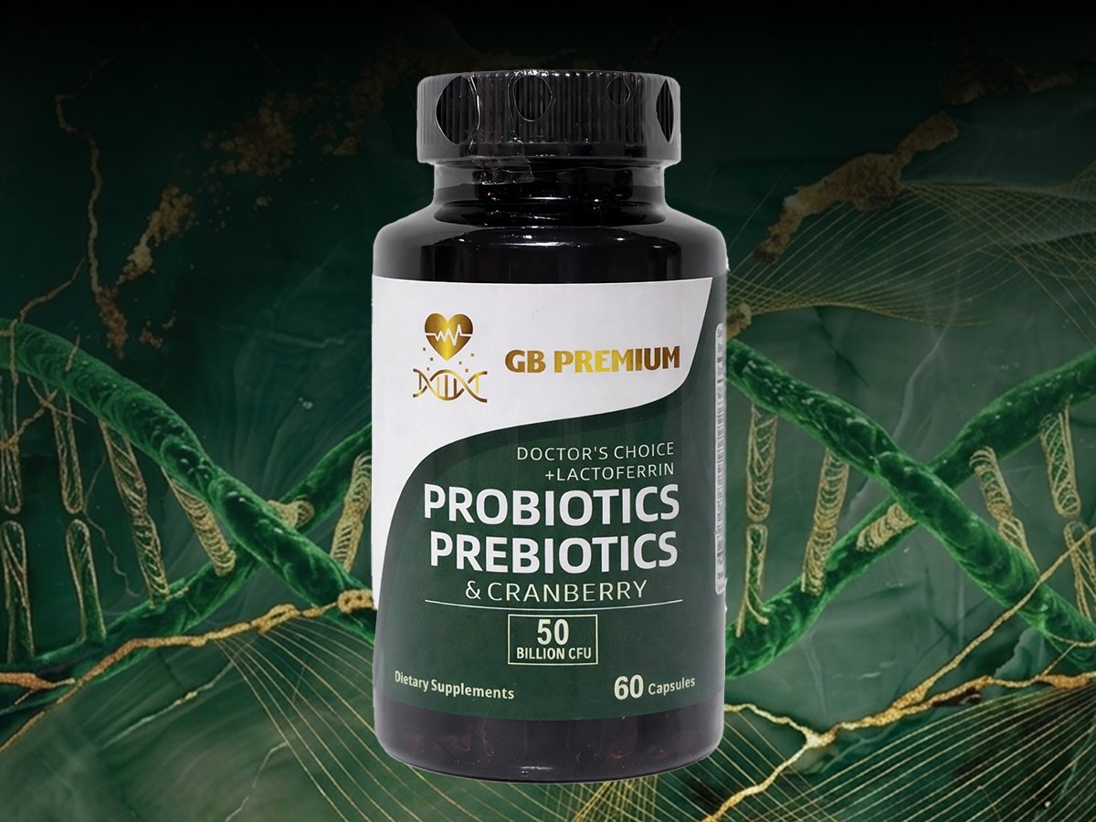 GB Premium Probiotic and Prebiotic supplement bottle