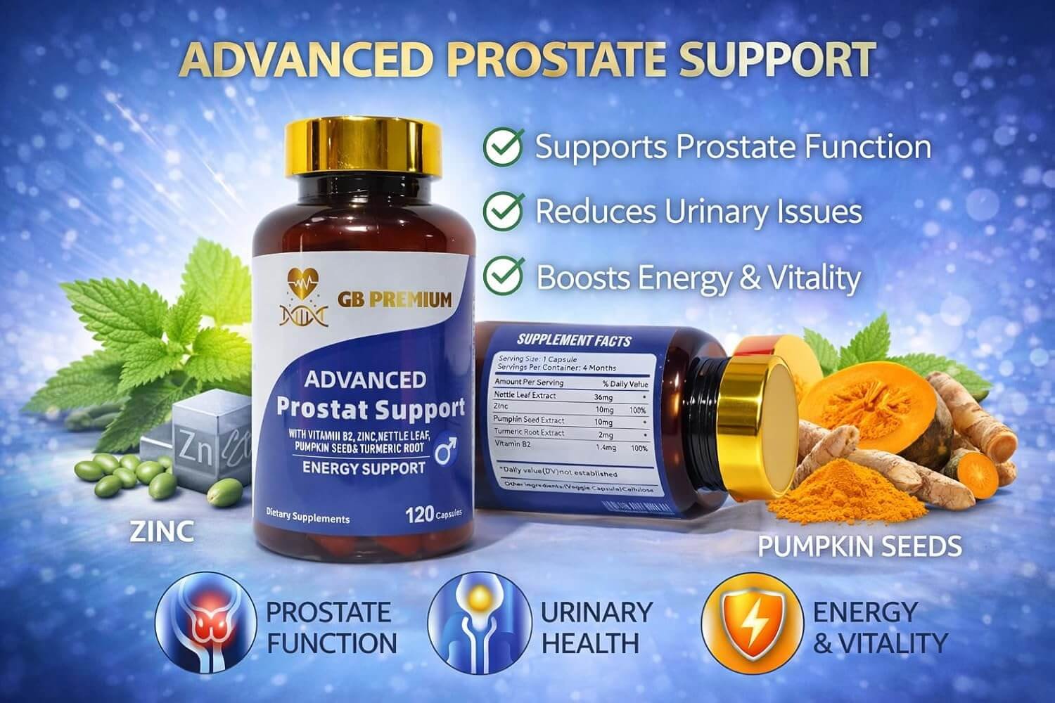 Prostate Health Complex with Nettle Leaf, Pumpkin Seed, Zinc, Turmeric & Vitamin B12 lifestyle image